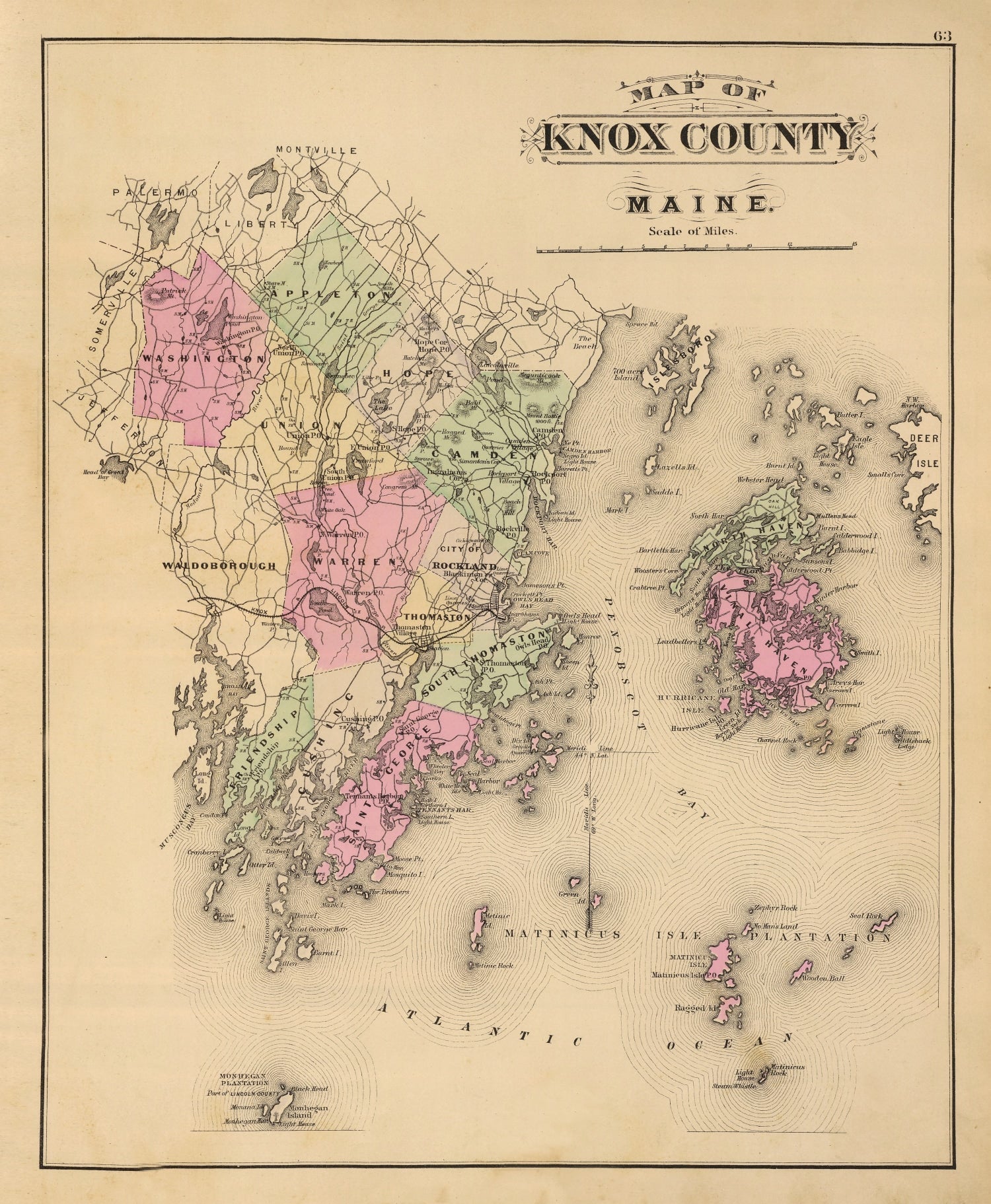 Vintage Map of Knox County, Maine 1885