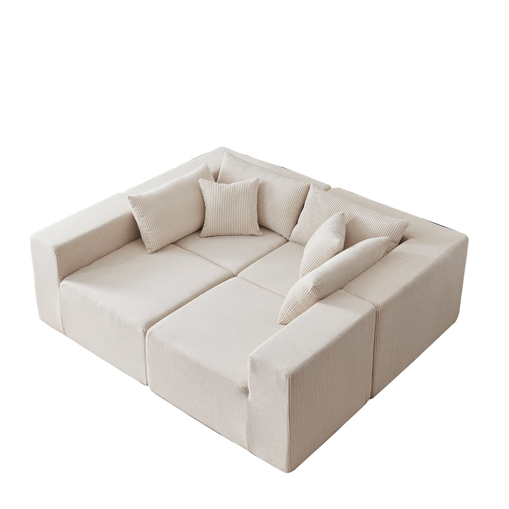 104-Inch Corduroy Modular L Shaped Sectional Sofa,Luxury Floor Couch Set,Upholstered Indoor Furniture,Foam-Filled Compressed Sofa for Living Room,Bedroom,4 PC Free Combination