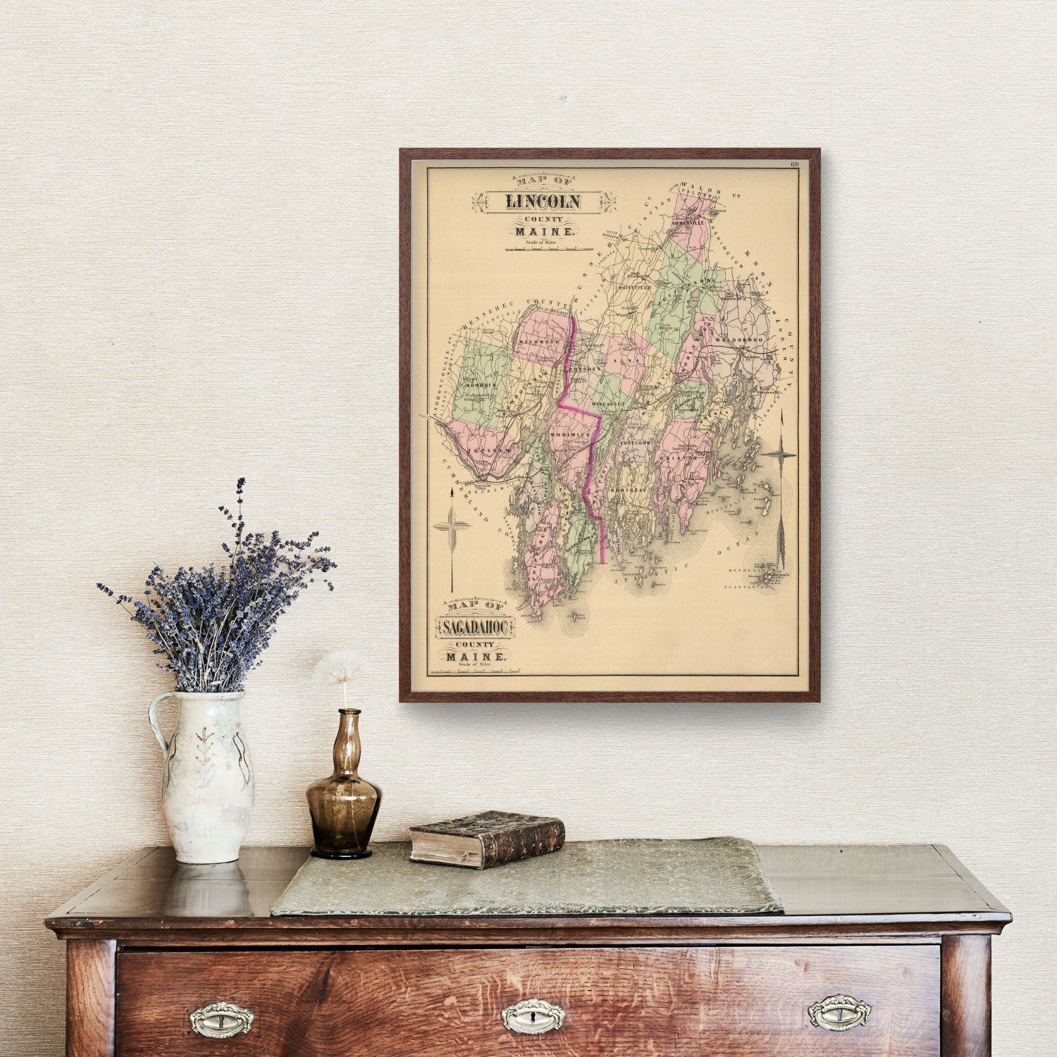 Vintage Map of Lincoln County, Maine 1885
