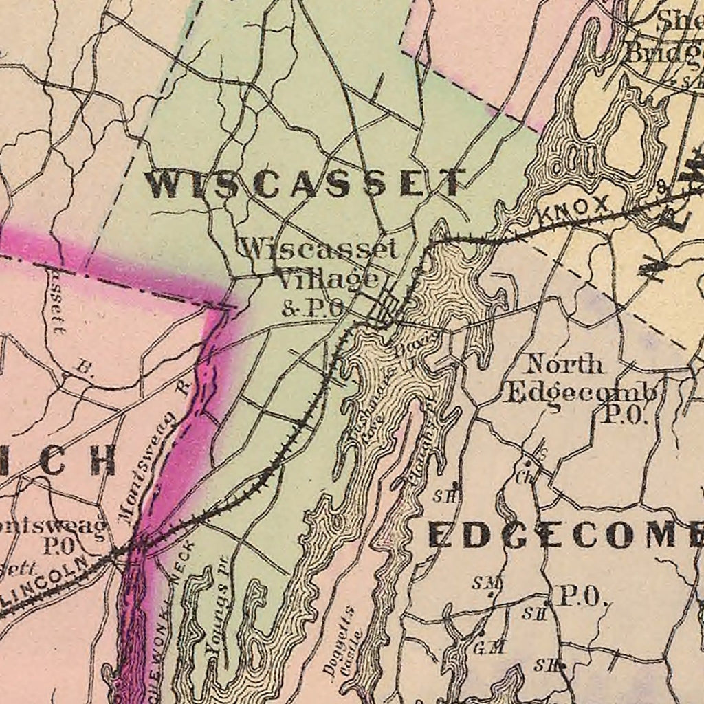 Vintage Map of Lincoln County, Maine 1885
