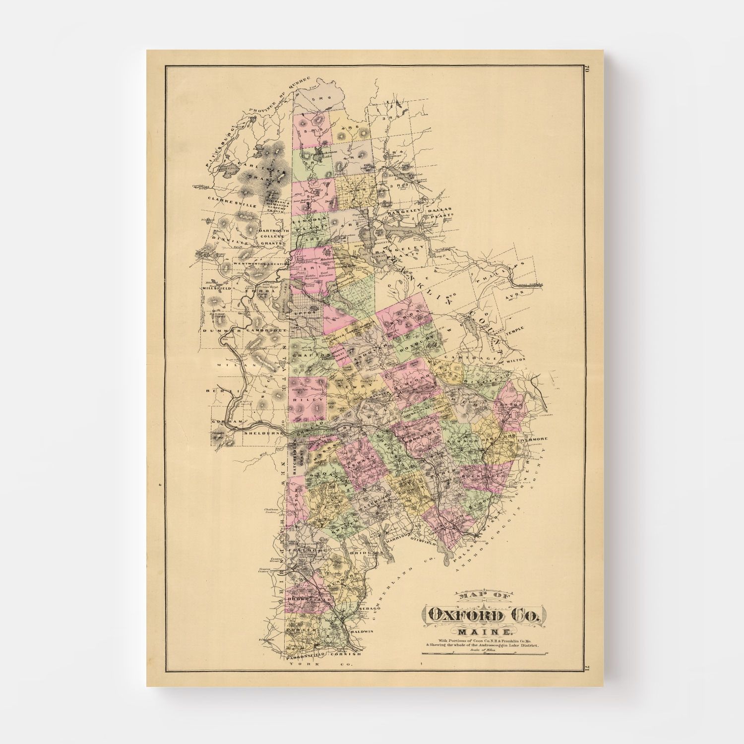 Vintage Map of Oxford County, Maine 1885