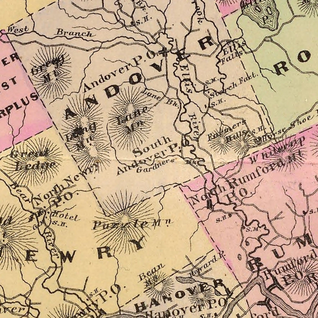 Vintage Map of Oxford County, Maine 1885