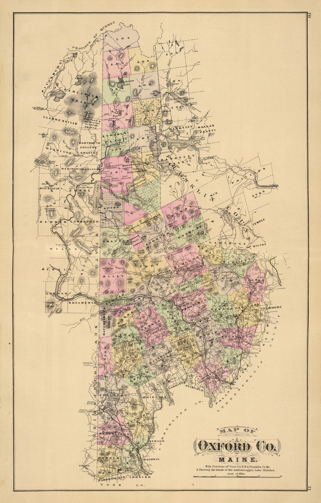 Vintage Map of Oxford County, Maine 1885