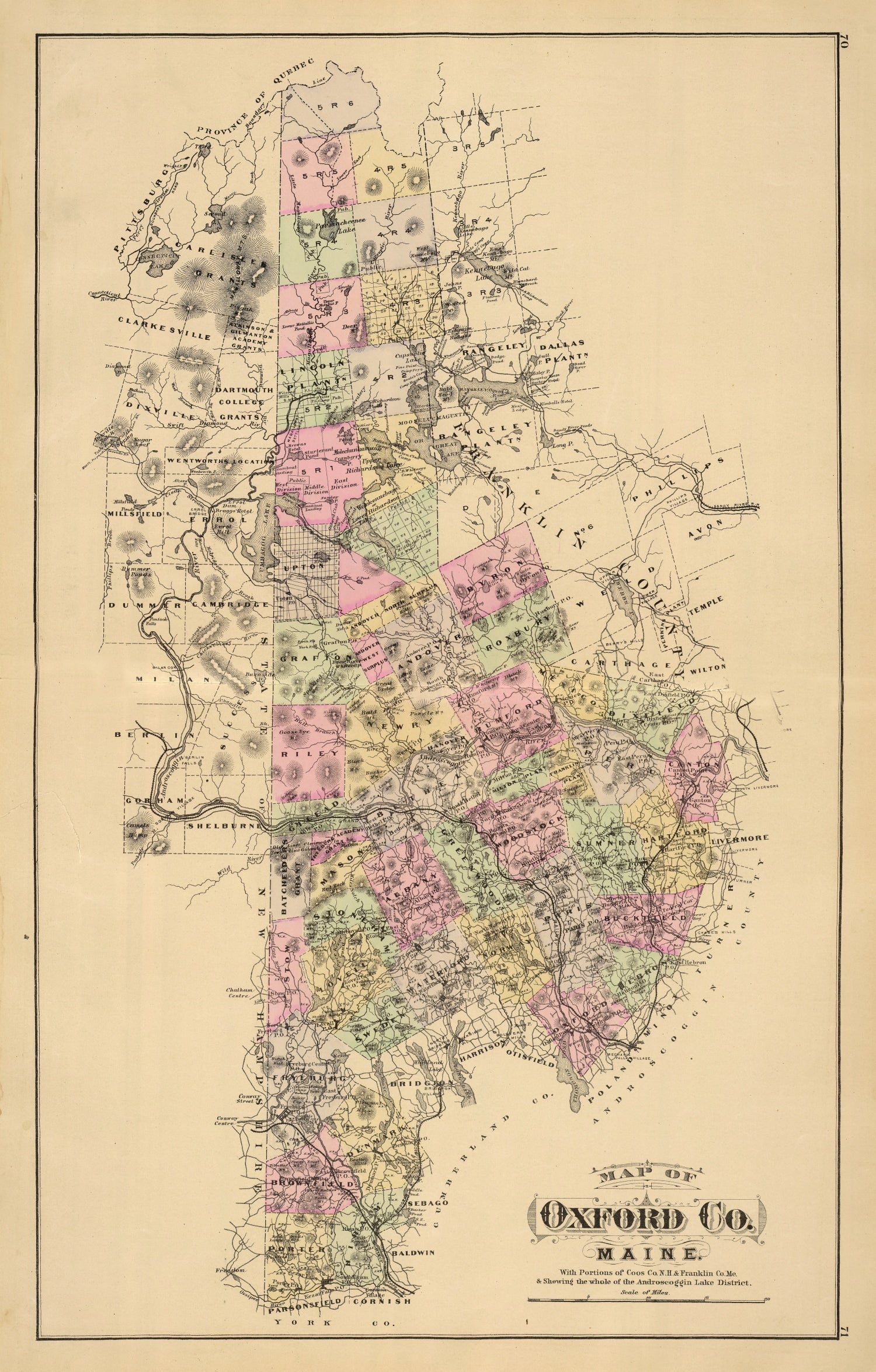 Vintage Map of Oxford County, Maine 1885