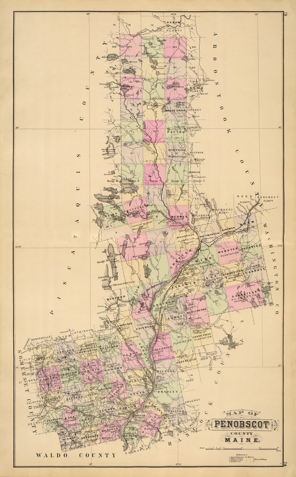 Vintage Map of Penobscot County, Maine 1885