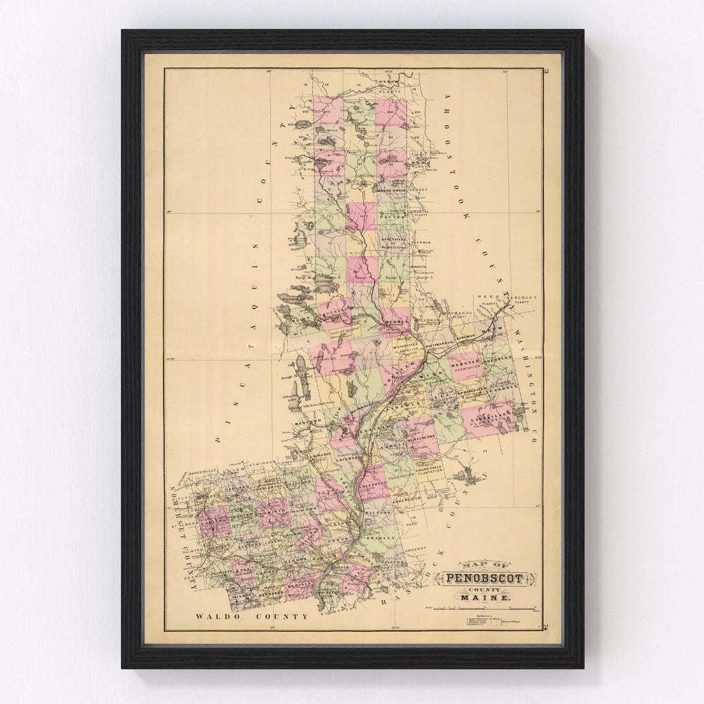 Vintage Map of Penobscot County, Maine 1885