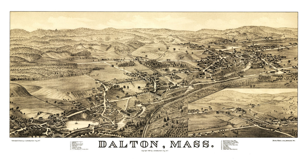 Vintage Map of Dalton, Massachusetts 1884