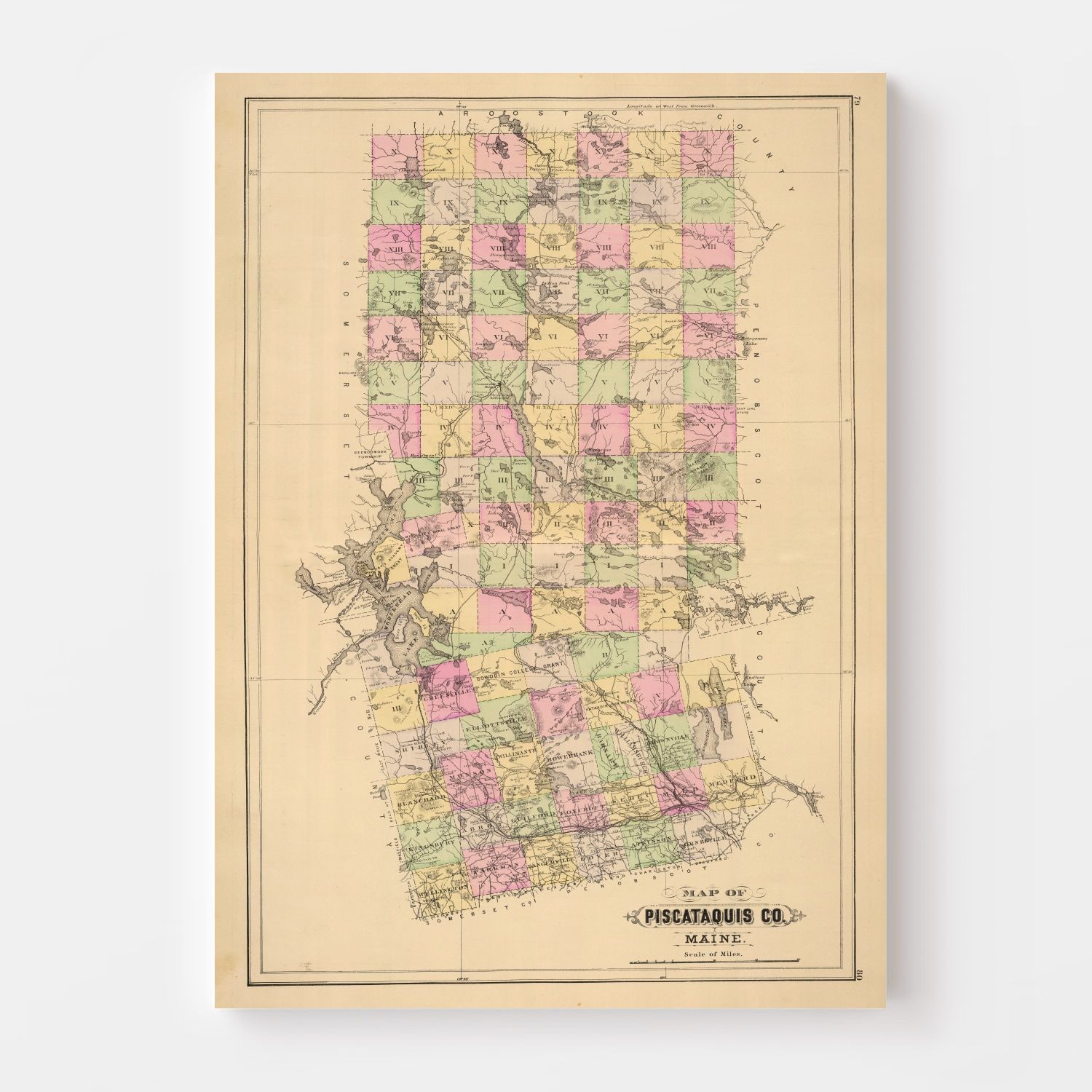 Vintage Map of Piscataquis County, Maine 1885