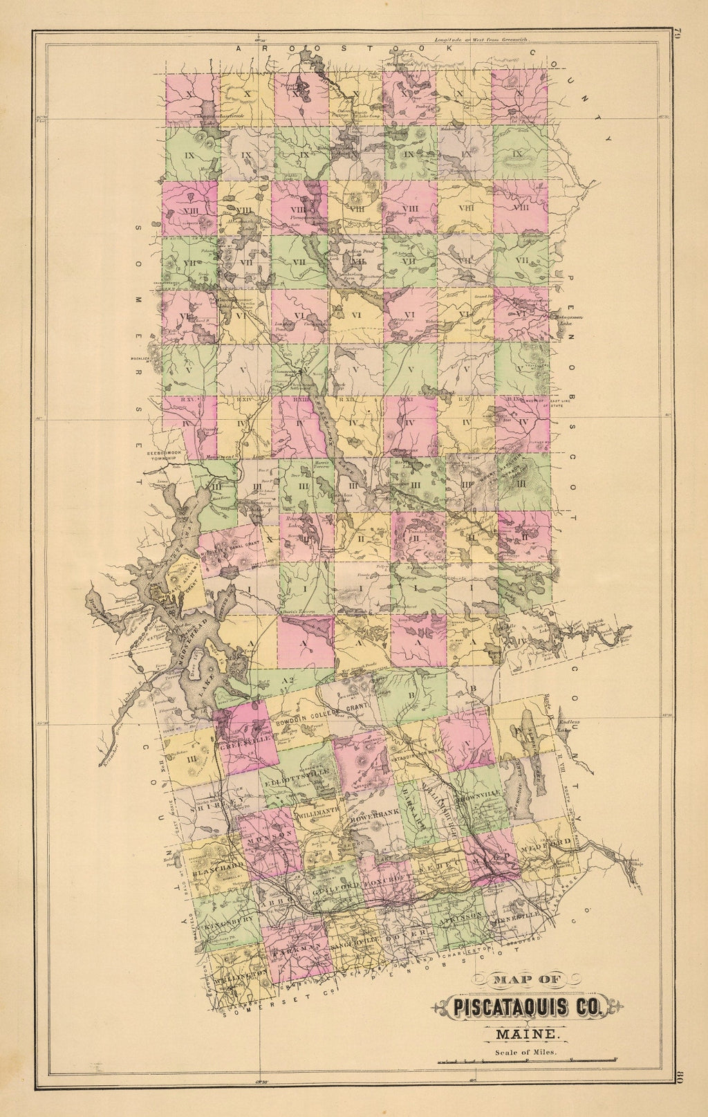 Vintage Map of Piscataquis County, Maine 1885