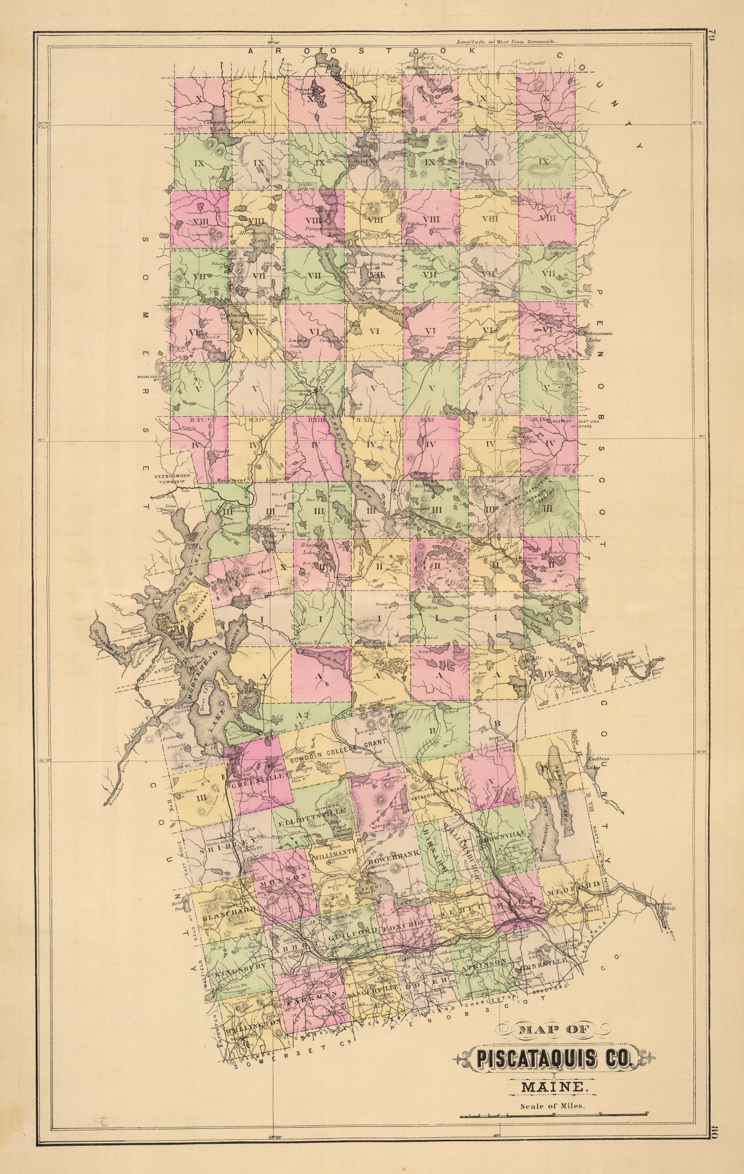 Vintage Map of Piscataquis County, Maine 1885