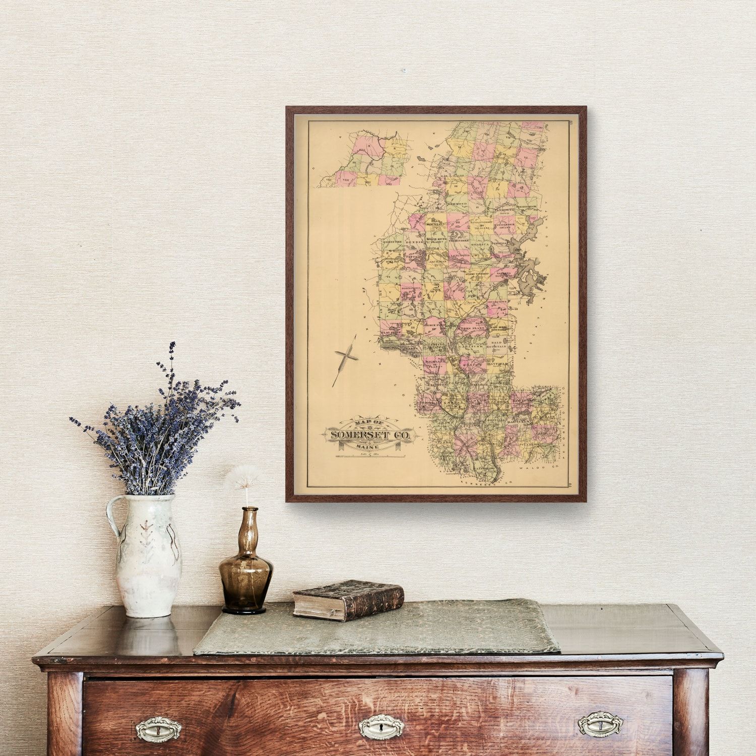 Vintage Map of Somerset County, Maine 1885