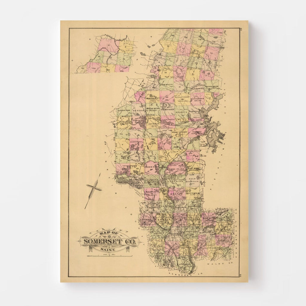 Vintage Map of Somerset County, Maine 1885