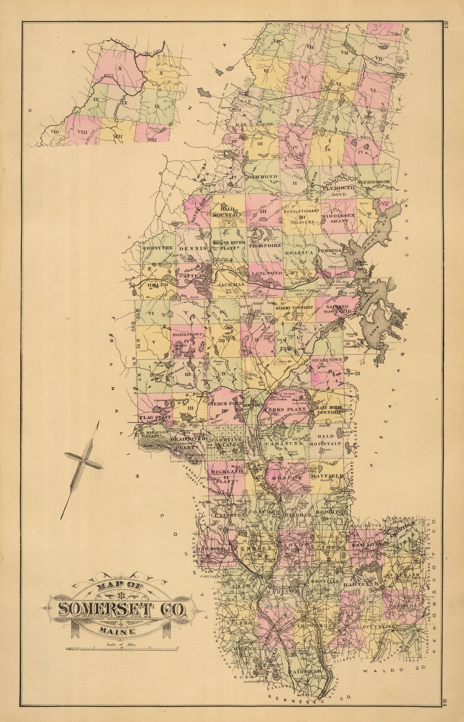 Vintage Map of Somerset County, Maine 1885
