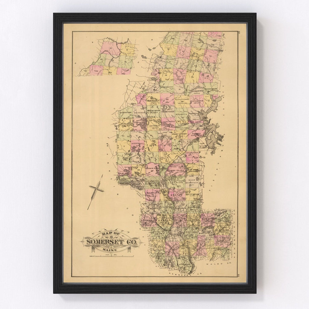 Vintage Map of Somerset County, Maine 1885
