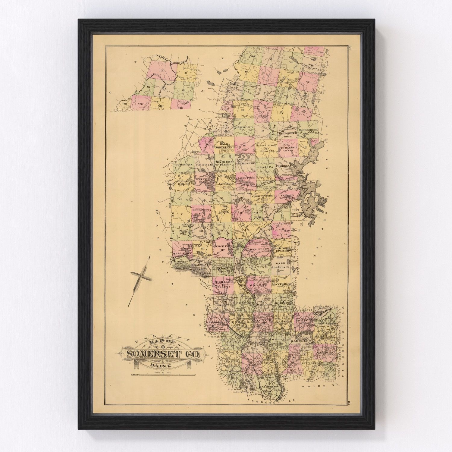Vintage Map of Somerset County, Maine 1885