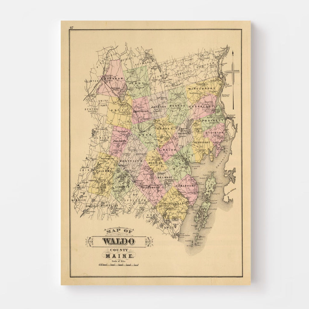 Vintage Map of Waldo County, Maine 1885