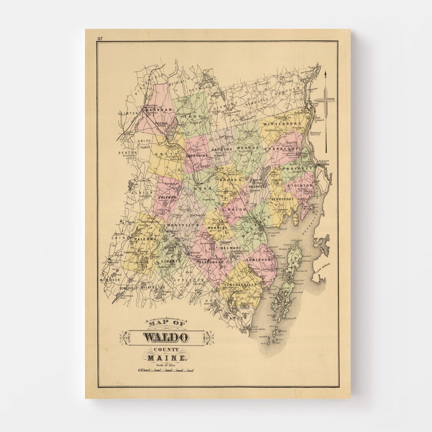 Vintage Map of Waldo County, Maine 1885