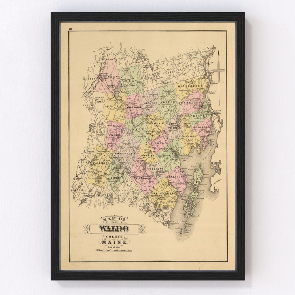 Vintage Map of Waldo County, Maine 1885