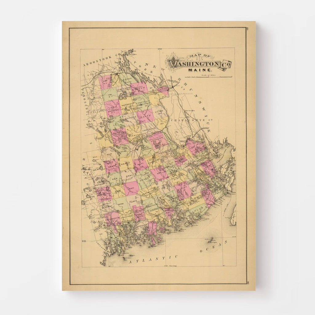 Vintage Map of Washington County, Maine 1885