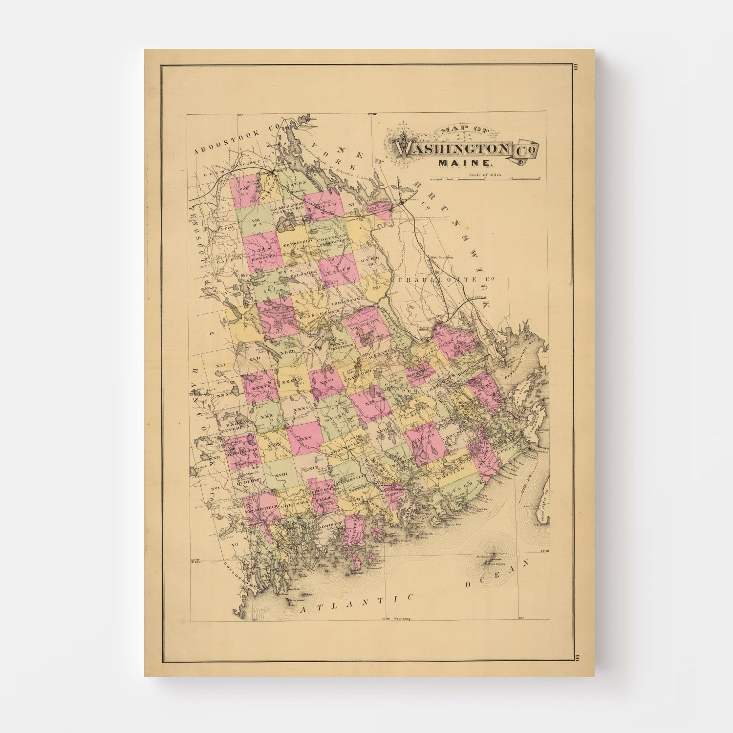 Vintage Map of Washington County, Maine 1885
