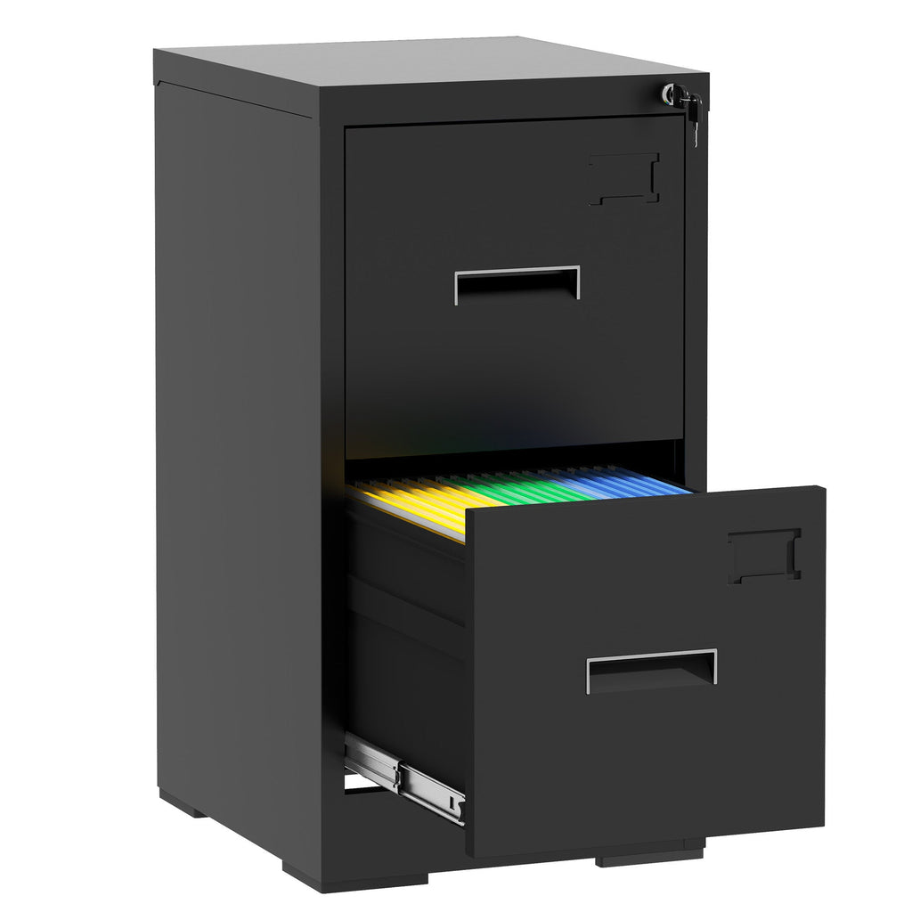 Modern Black 2 Drawer Metal Vertical File Cabinet with Lock and Card Slot for Office and Home Use