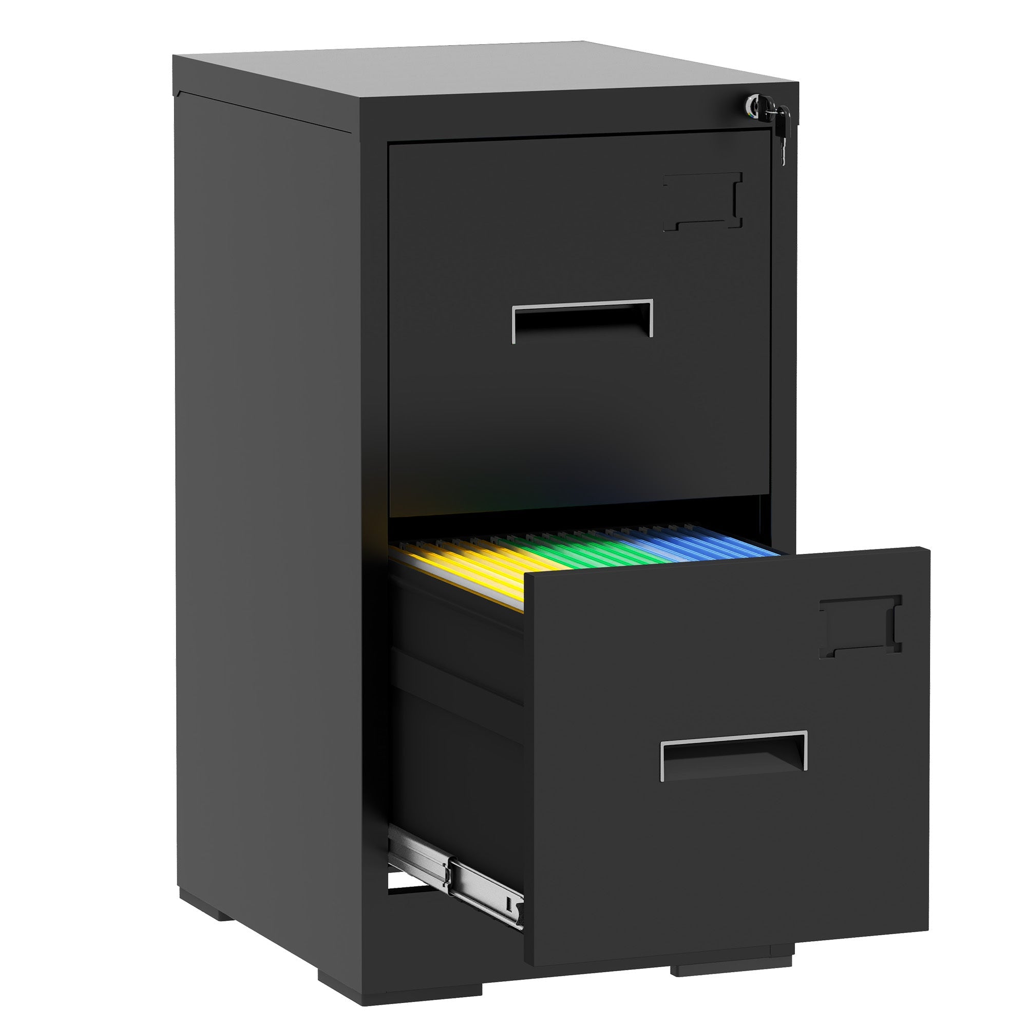 Modern Black 2 Drawer Metal Vertical File Cabinet with Lock and Card Slot for Office and Home Use
