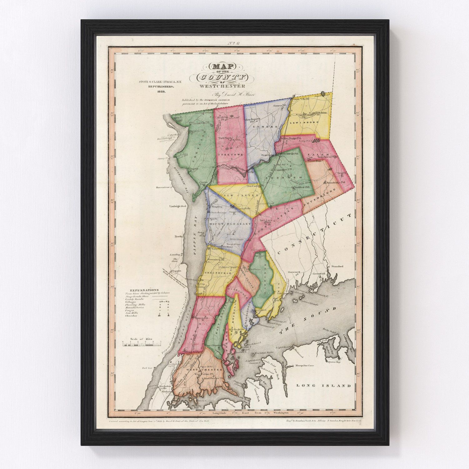 Vintage Map of Westchester County, New York 1839