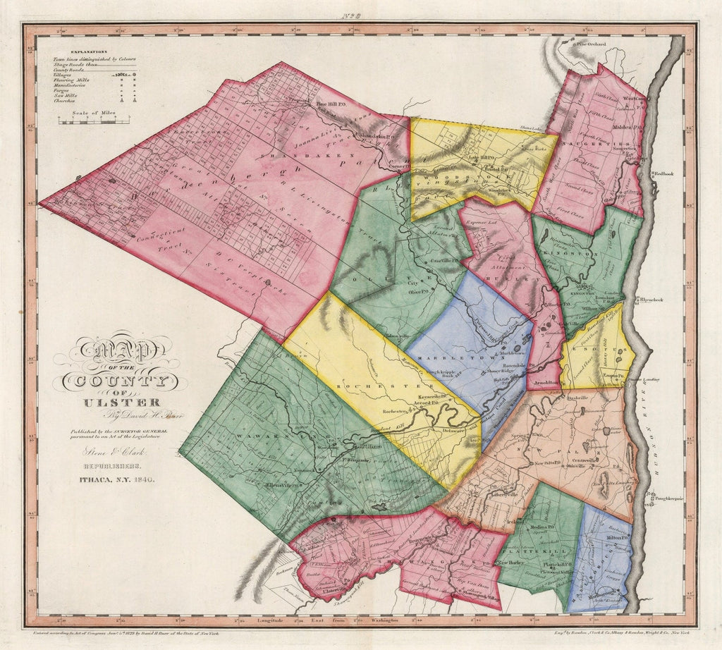 Vintage Map of Ulster County, New York 1840