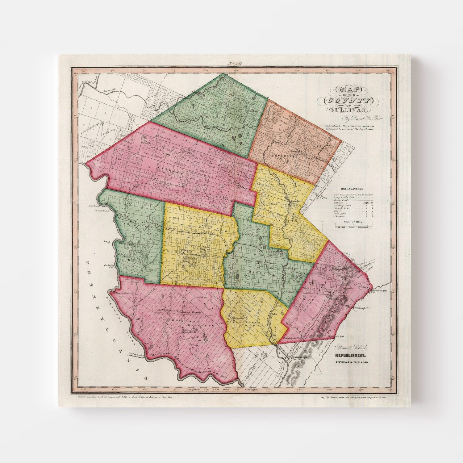 Vintage Map of Sullivan County, New York 1840