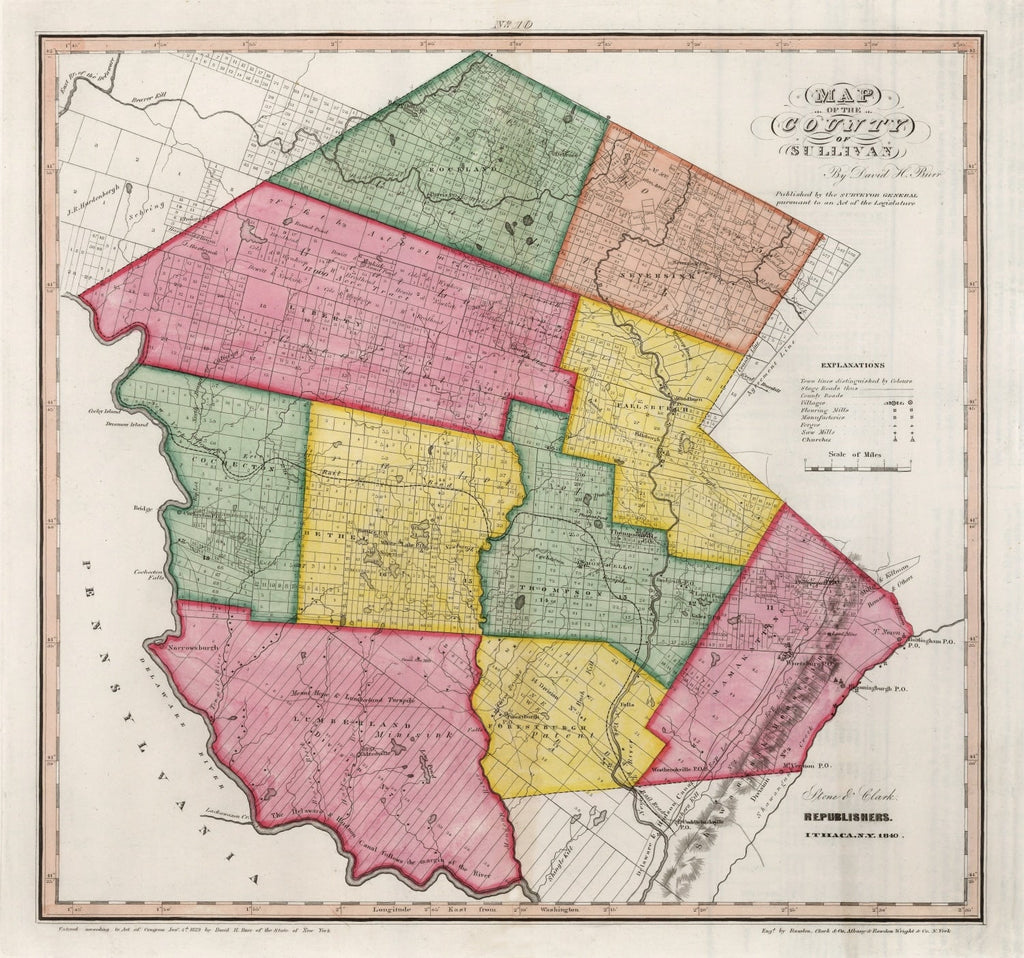 Vintage Map of Sullivan County, New York 1840