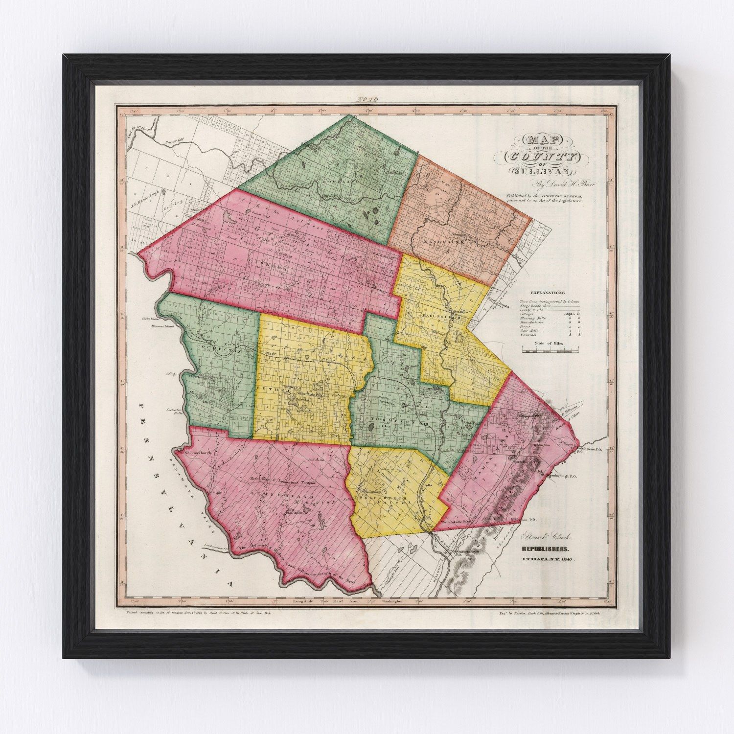 Vintage Map of Sullivan County, New York 1840