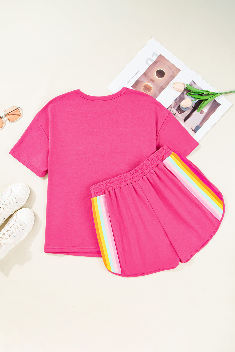 Stripe Short Sleeve Top & Shorts Athleisure Set