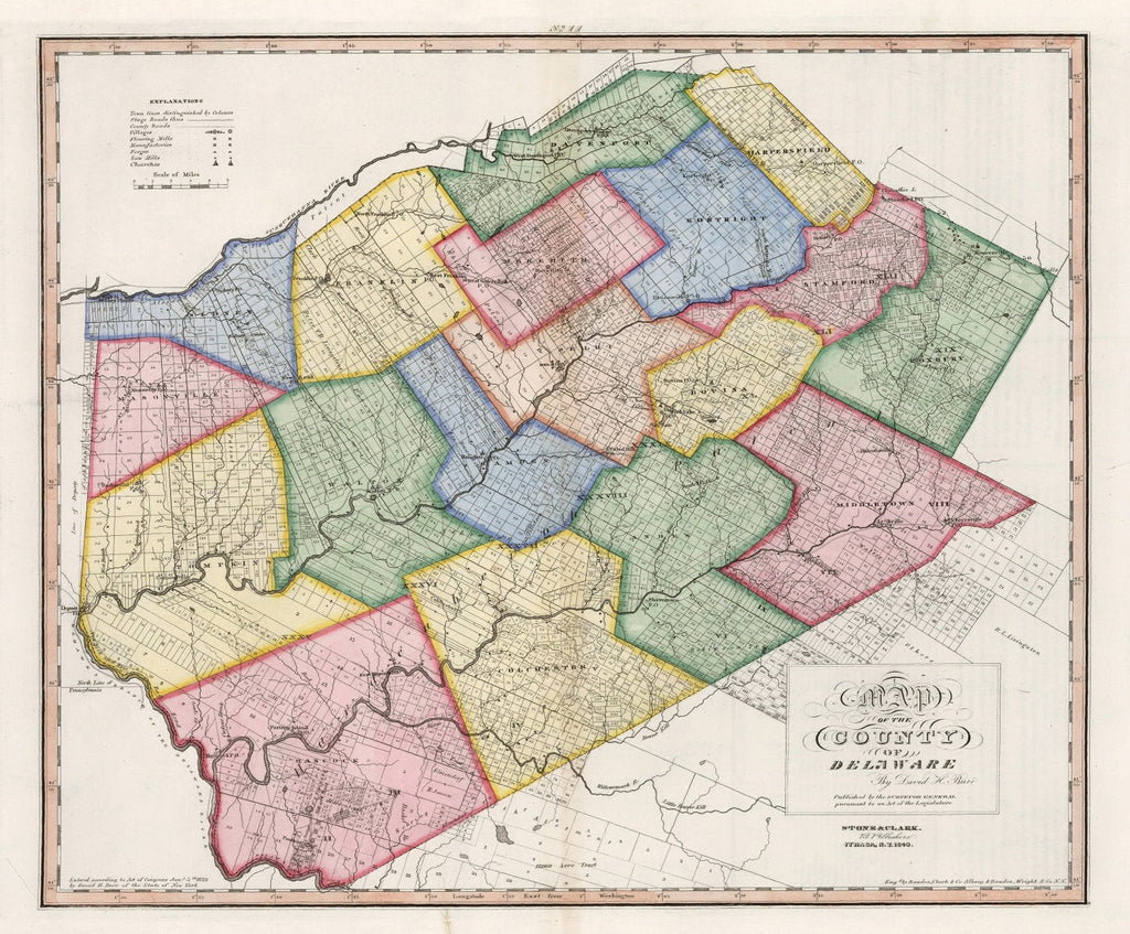 Vintage Map of Delaware County, New York 1840