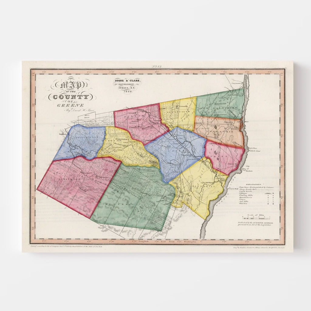 Vintage Map of Greene County, New York 1839