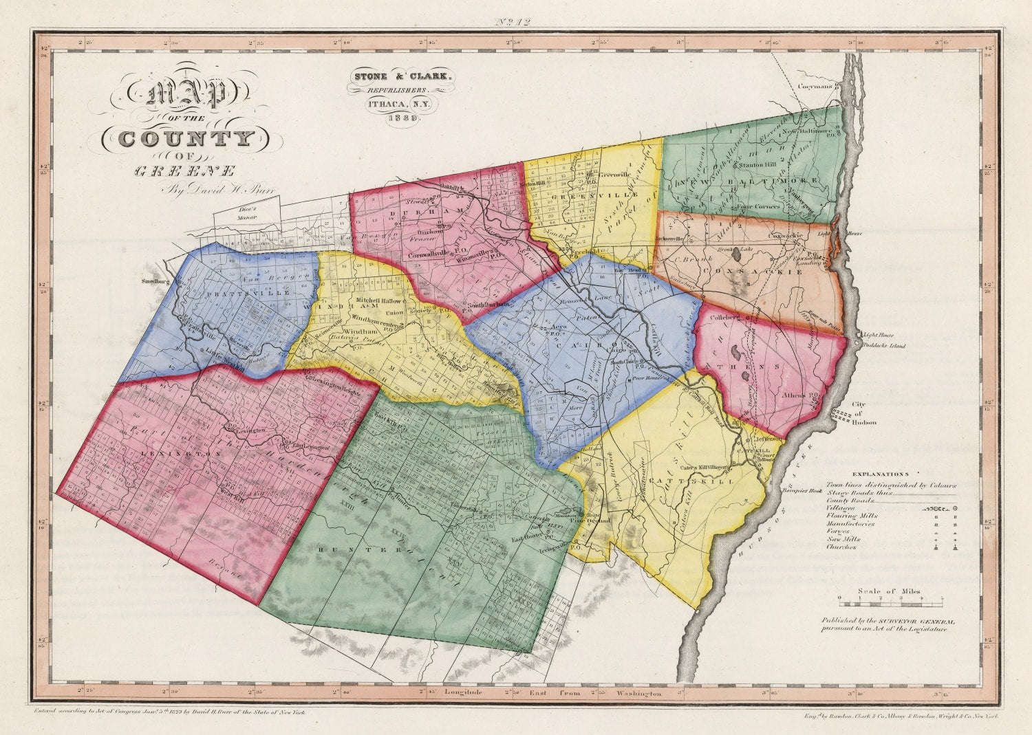 Vintage Map of Greene County, New York 1839