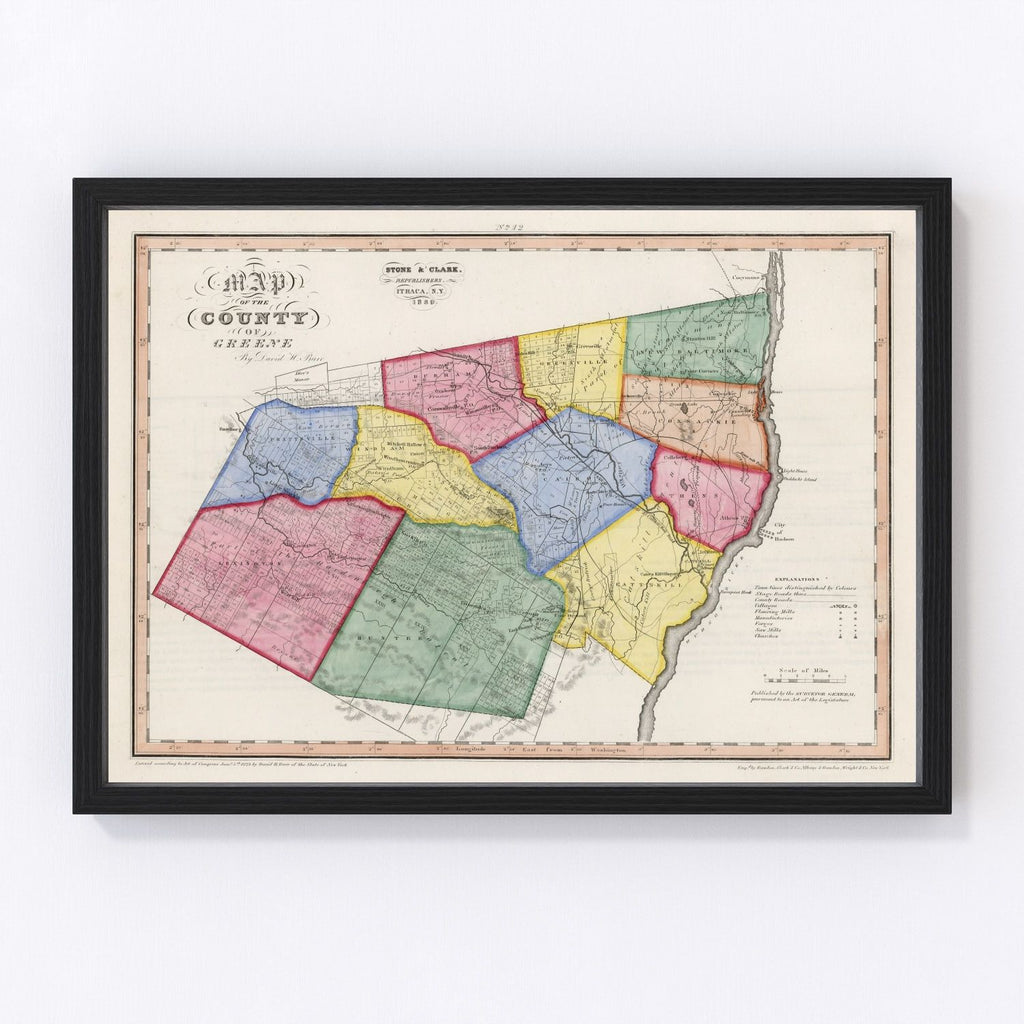 Vintage Map of Greene County, New York 1839