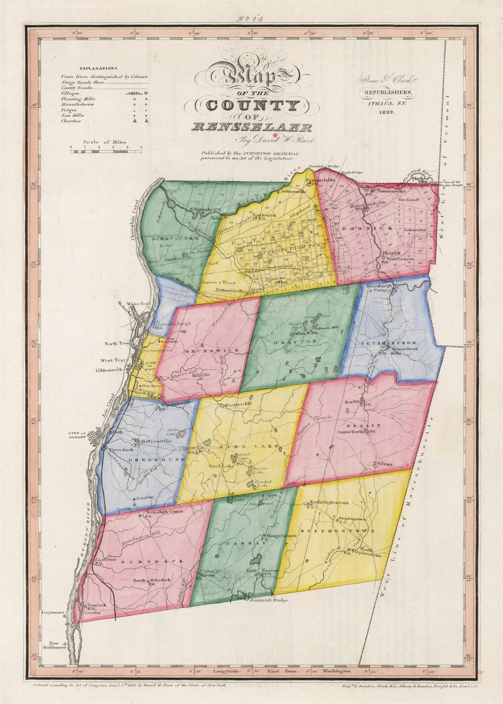 Vintage Map of Rensselaer County, New York 1839