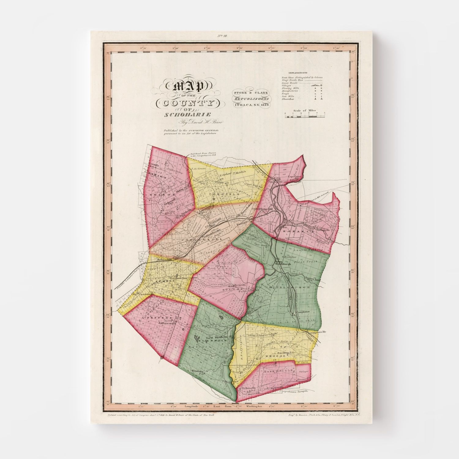 Vintage Map of Schoharie County, New York 1839