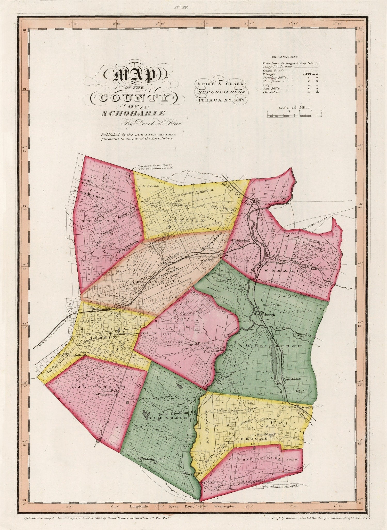 Vintage Map of Schoharie County, New York 1839