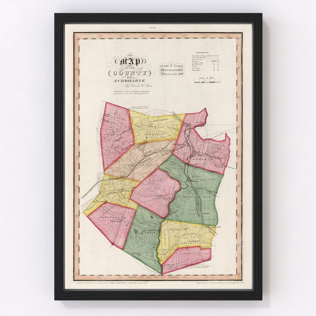 Vintage Map of Schoharie County, New York 1839