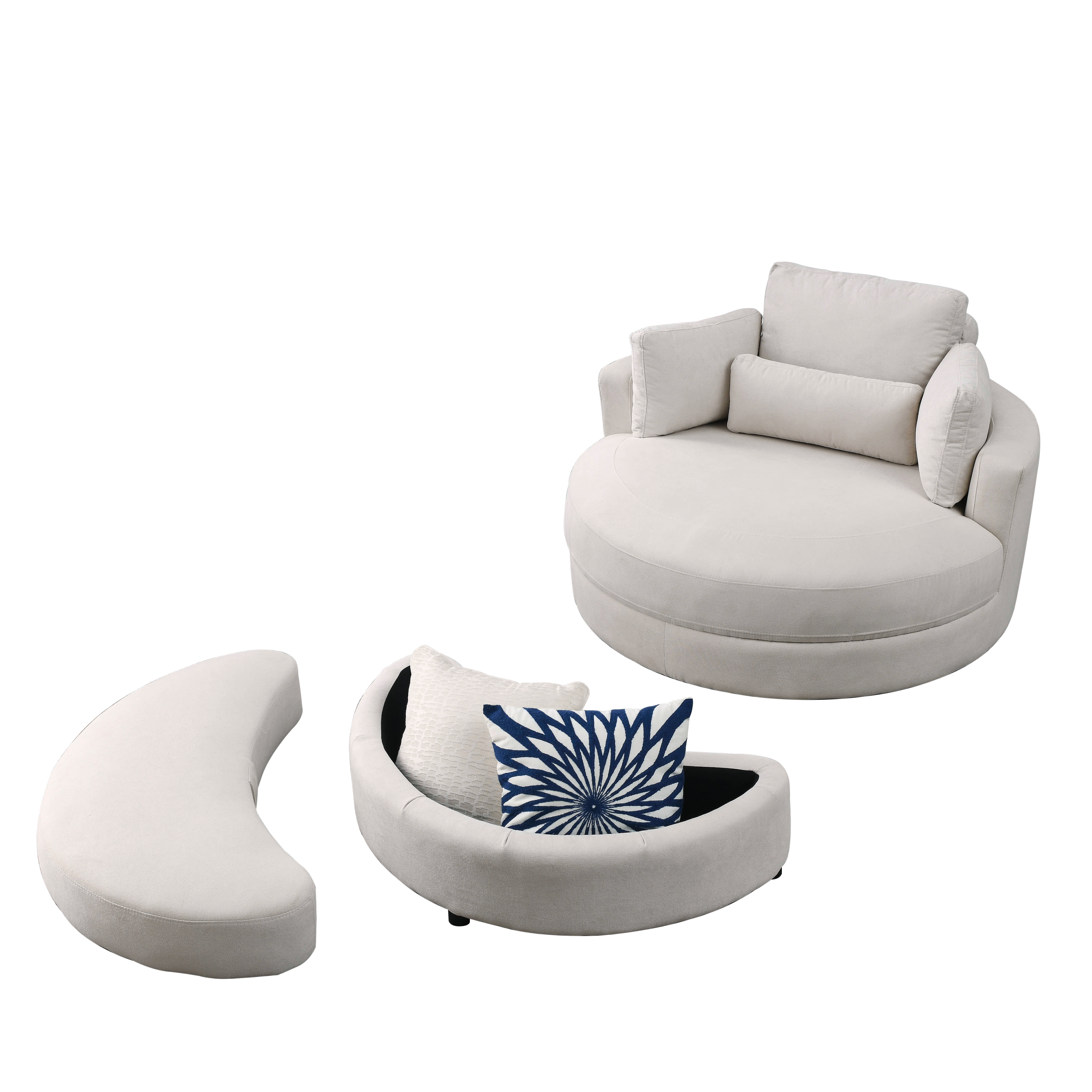 [Video] Welike Swivel Accent Barrel Modern Sofa Lounge Club Big Round Chair with Storage Ottoman Linen Fabric for Living Room Hotel with Pillows