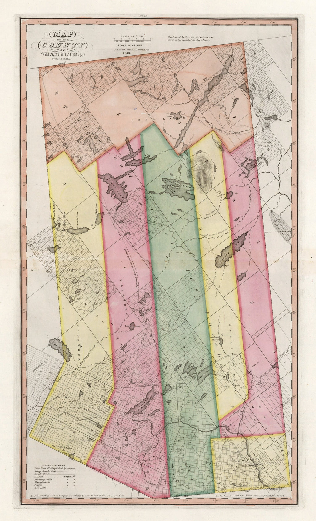 Vintage Map of Hamilton County, New York 1840