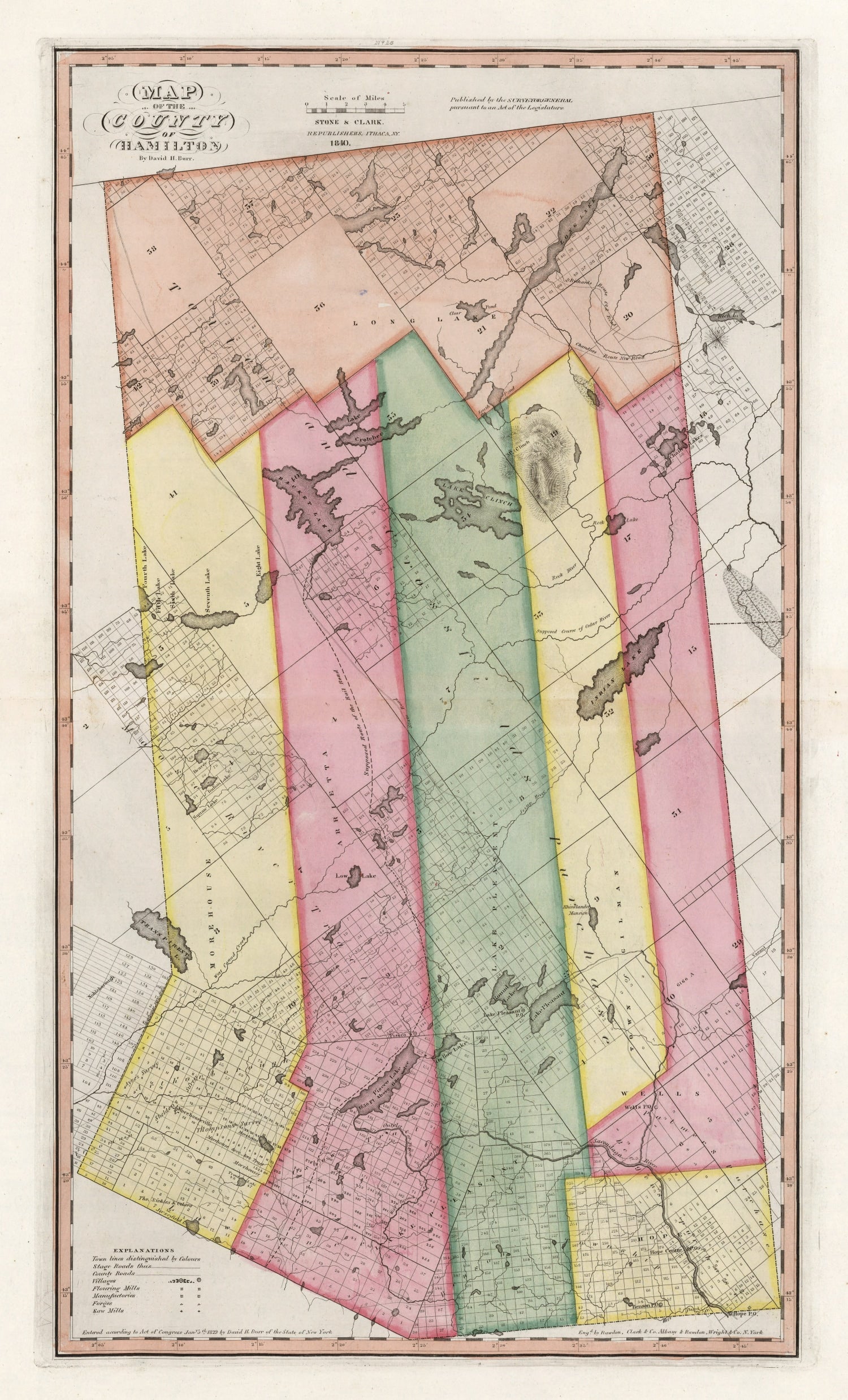 Vintage Map of Hamilton County, New York 1840