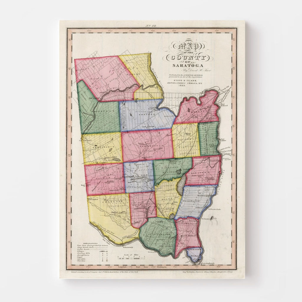 Vintage Map of Saratoga County, New York 1840