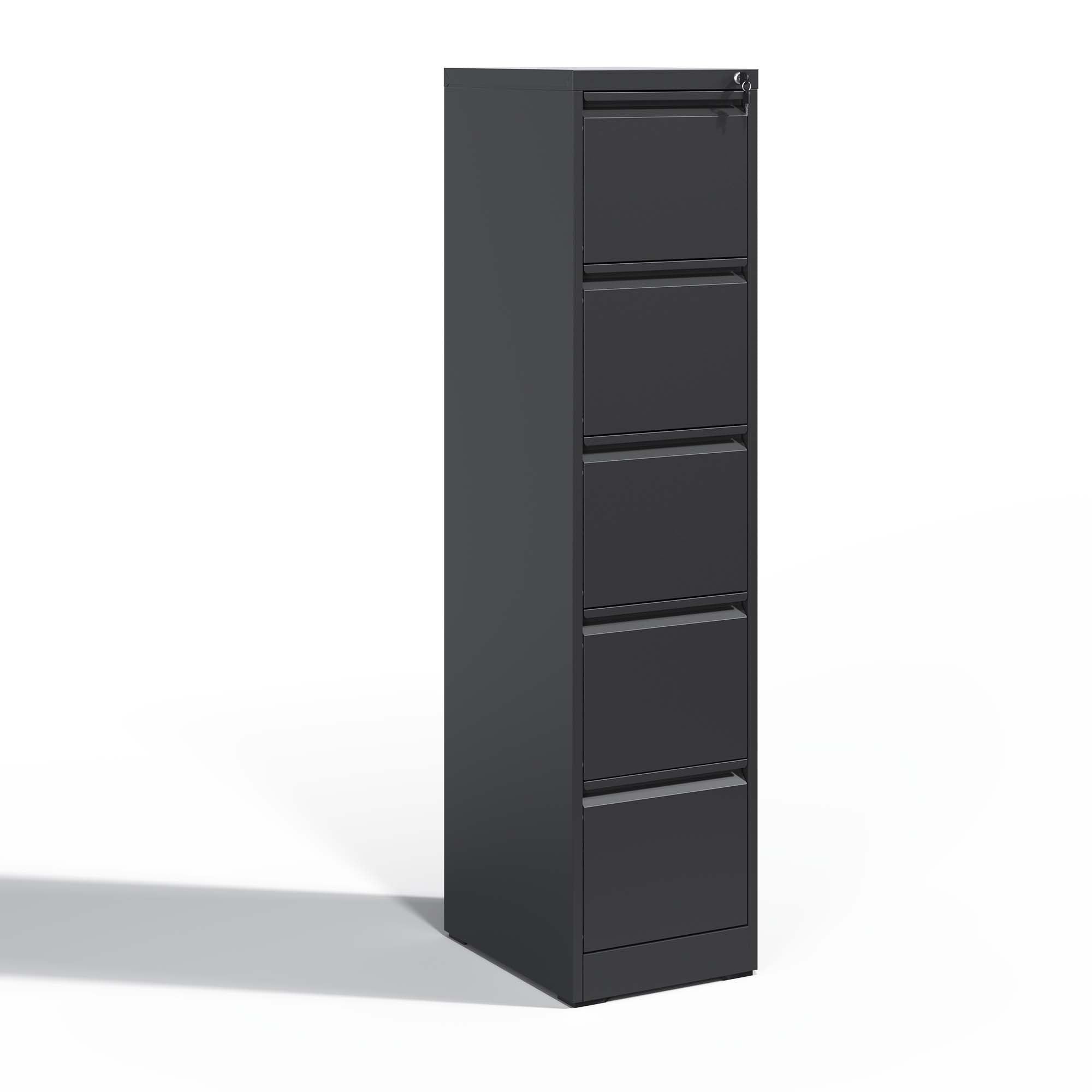 SteelCraft Pro 5 Drawer Metal Vertical File Cabinet with Lock, Black, Steel, 64.17 inches