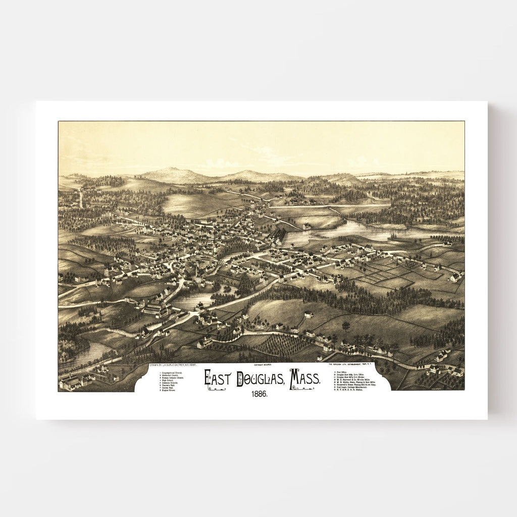 Vintage Map of East Douglas, Massachusetts 1886