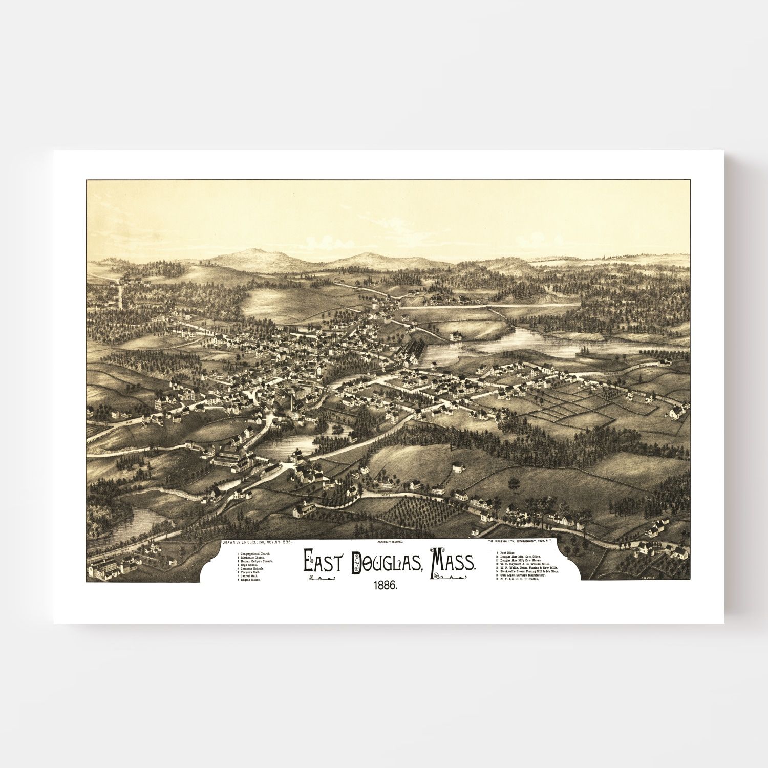 Vintage Map of East Douglas, Massachusetts 1886