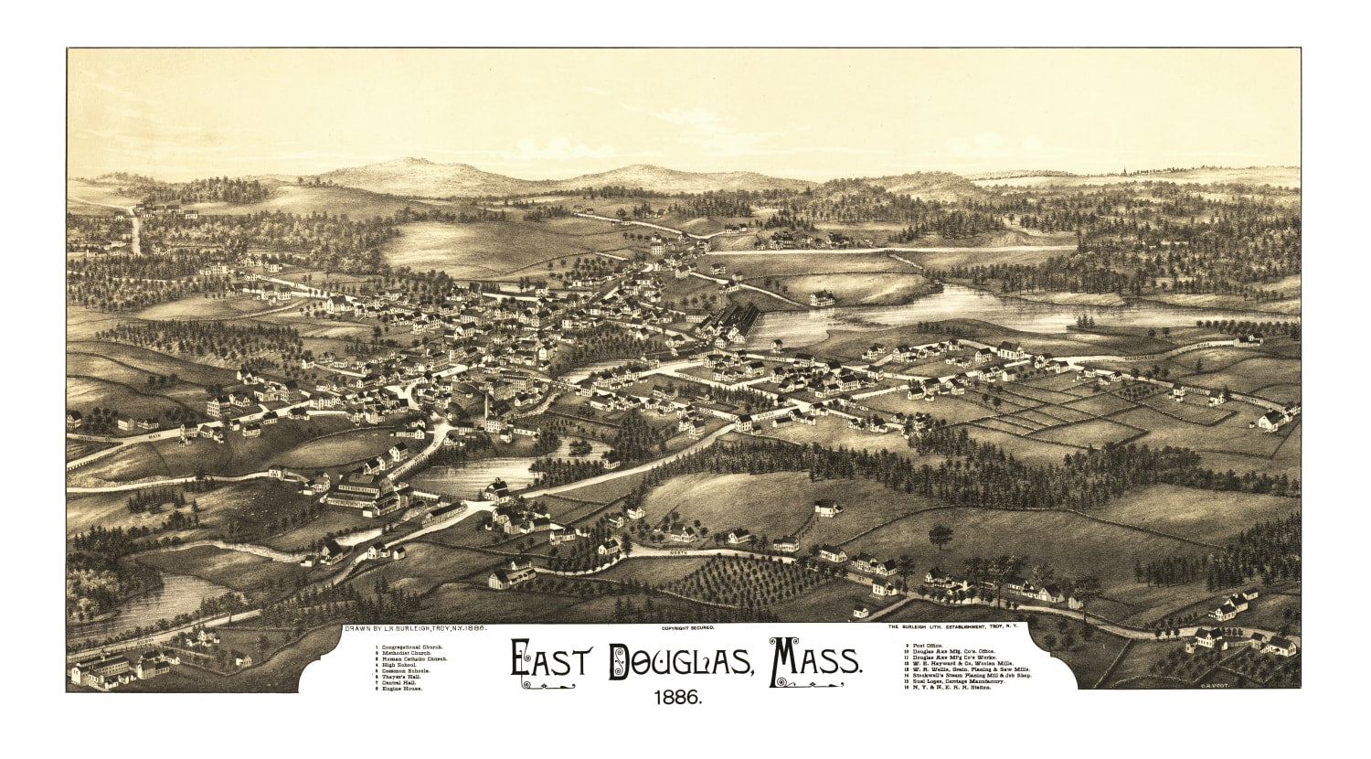 Vintage Map of East Douglas, Massachusetts 1886