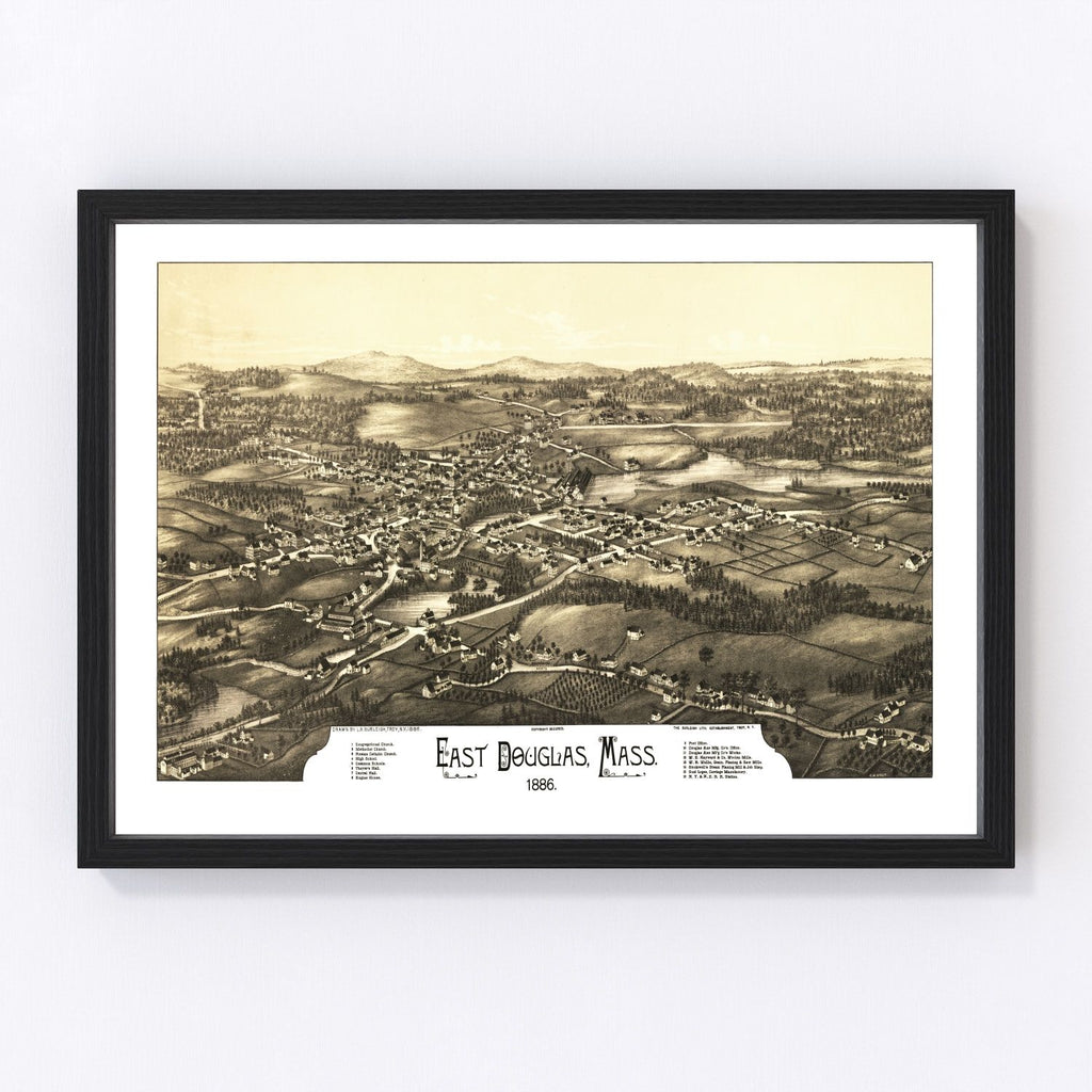 Vintage Map of East Douglas, Massachusetts 1886