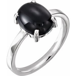 14K White Gold 10x8 mm Oval Natural Black Onyx Cabochon Ring